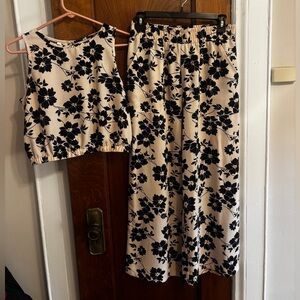 Floral Black and Cream Women's Two-Piece Matching Set